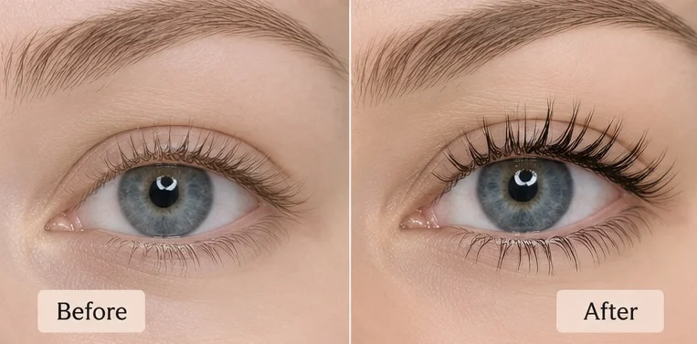 eyelash tint before and after